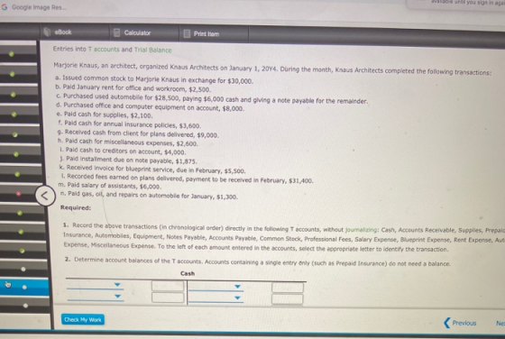 visible until you sign in agai G Google Image Res... eBook Calculator Print Item Entries into accounts and Trial Balance Marj