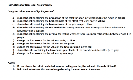 Instructions for Non-Excel Assignment 6 Using the tables produced by Regression: a) shade the cell containing the proportio