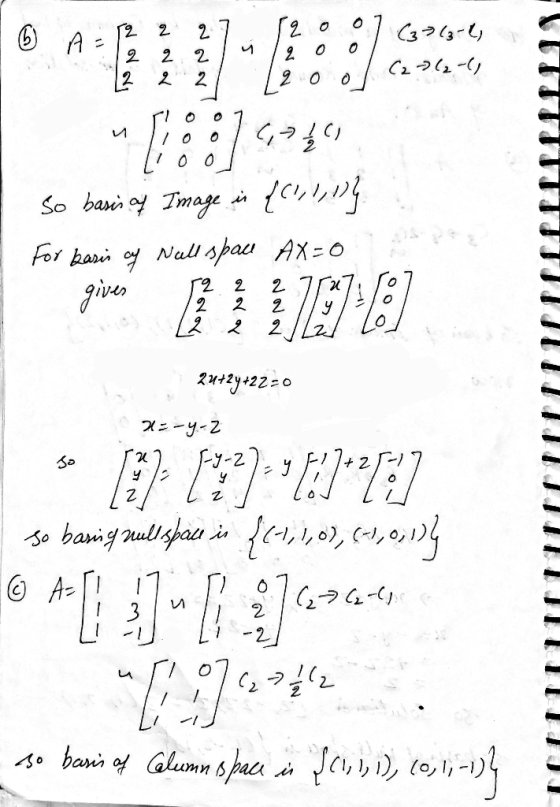 6 A1699 z U20 6 12 2 27 12ool (7(3-4 * 23 2 21 [200] [2362 M :1(246 So basis of Image is {(1,1,1) For basis of Nall space AX=