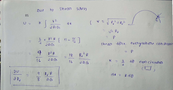 Due to shear suhren 8S Kl ve J RAG du 1 = JP 2 482 I 3 x P2R [ 9 P²R LAG 11 ] Shear fdce everywhere con Aan - P 18 Pu ²R 16 2