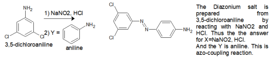 NH21) Na 102, HCI NH, -NH The Diazonium salt is prepared from 3,5-dichloroaniline by reacting with NaNO2 and HCI. Thus the th