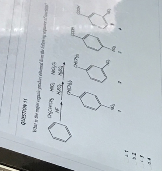 QUESTION 11 What is the major organic product obtained from the following sequence of reacties? CH, CHCH HO, Nooza H2SO4 H2SO