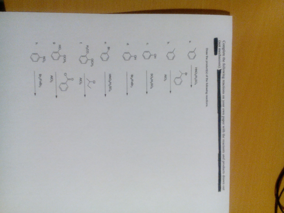 Complete the following reactions on your own paper with the reactants and product desco (not mechanism). Draw the product(s)