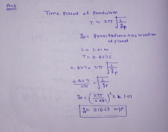 Aus Time peuod of Pendlulom at planet L .oi m o. 421z 2TT o 421