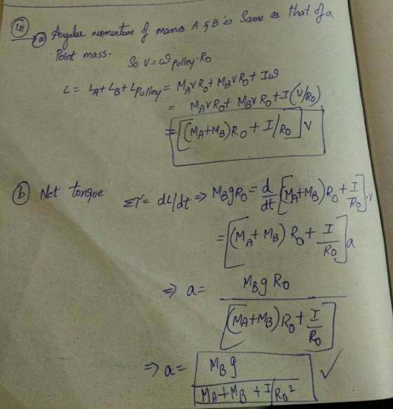 Augale nomentures of mans AB is Same as that of a Point mass. So v=W polley.Ro C = At Lat Pulley MV Rot M 3 V Rott - Marrot M