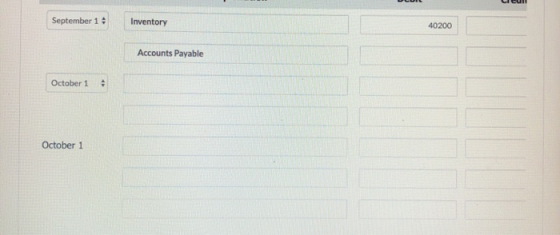 September 1 Inventory 40200 Accounts Payable October 1 October 1