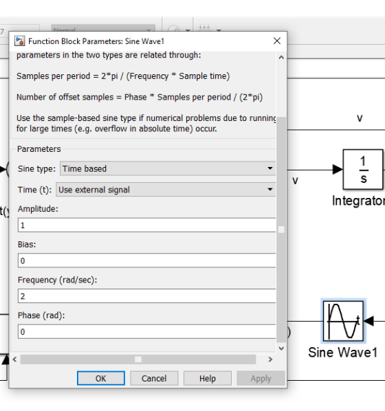 lacus 7 Nama x Function Block Parameters: Sine Wavel parameters in the two types are related through: Samples per period = 2*