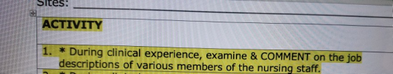 Sites: ACTIVITY 1. * During ch 1. * During clinical experience, examine & COMMENT on the job descriptions of various members