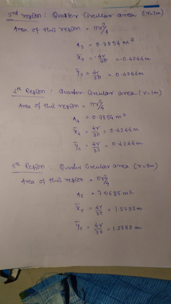 3rd resion Area of Quatter Cirullar area (rolm) this resion -Tr% A = 0.7854 m² Kg = Lene por = -0.4244m Y = 48 2 0.4244m 4th