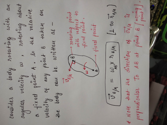 auqulas velocity w notatug about a ixed poiwt A. o the relotive velocity st any feout. B taken on the body cou be w 2 riteu a