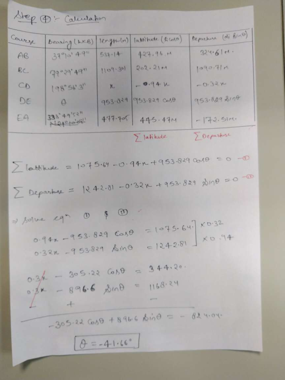 Step - Calculation Course Departure (di Bine) 324.614 AB Bearing (WEB) lenge(e) lattitude (di cope) 37549 537114 | 407.96.1