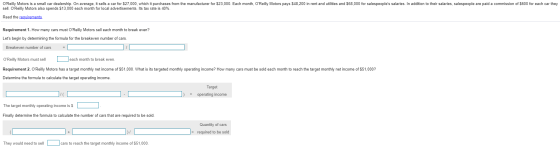 OReilly Motors is a small car dealership. On average, it sells a car for $27,000, which it purchases from the manufacturer f