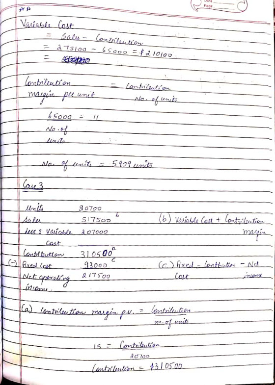 r Variable Cost Sales - Contriloution = 278100 - 65000 = Lecario 210100 contribution No. of units Contrileution_ margin pee u