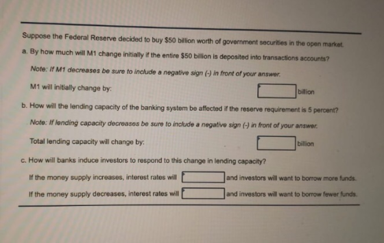 Suppose The Federal Reserve Decided To Buy 50 Billion Worth Of 