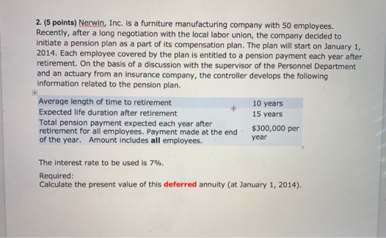 2. (5 points) Nerwin, Inc. is a furniture manufacturing company with 50 employees. Recently, after a long negotiation with th