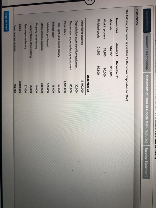 Instructions Amount Descriptions Statement of Cost of Goods Manufactured Income Statement Instructions The following informat
