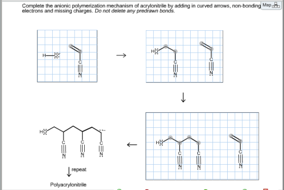 Complete the anionic polymerization mechanism of a