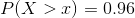 P(X>x) = 0.96