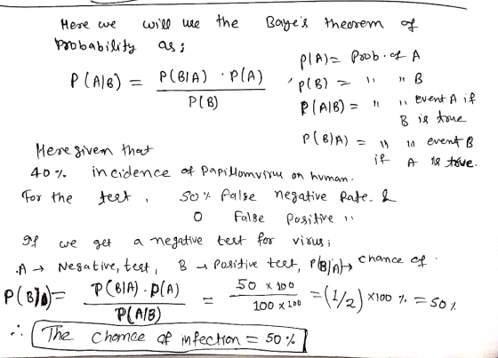 R (AIB) = 1 an event A if Here we will use the Bayes theorem of Probability as; PlA= Prob.of A P(A/B) = P(BIA) PIA) 0187 =