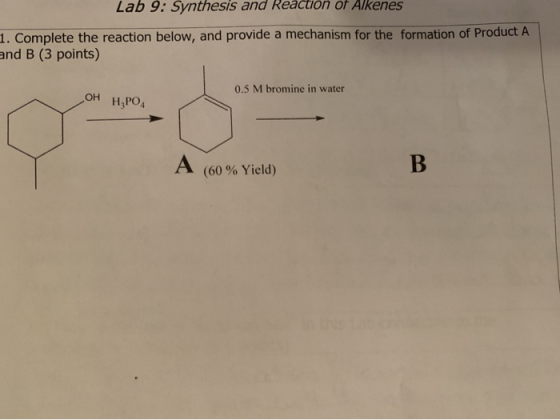 Lab 9: Synthesis and Reaction of Alkenes 1. Complete the reaction below, and provide a mechanism for the formation of Product