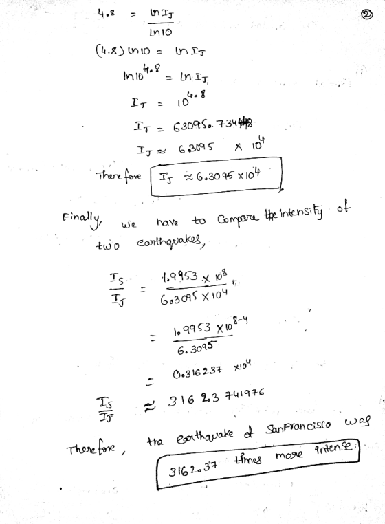 In to 4·8 Final Je have o Compare the intensih o tuio Canlhquakes /Wc T. 6. 3095 -0.316 237 xoY 316 2.3 4197, 316 2.37 t my m