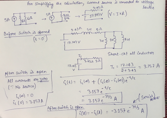 fom Simplifying the calculation, current sowice is converted to voltage 3.432 Source SA 17.143 V Before Switch is opened 3.43
