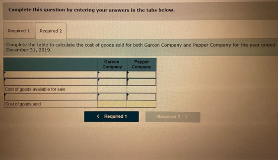 Complete this question by entering your answers in the tabs below. Required 1 Required 2 Complete the table to calculate the