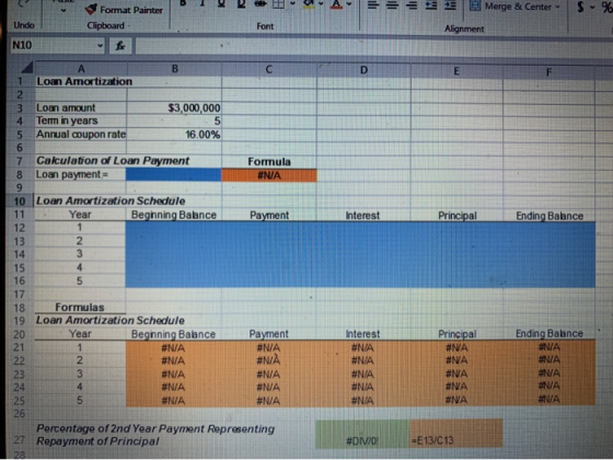 KUYA = = = $ % Format Painter Clipboard = 2 Merge & Center Alignment Undo Font N10 B . 1 Loan Amortization $3,000,000 3 4 5 L
