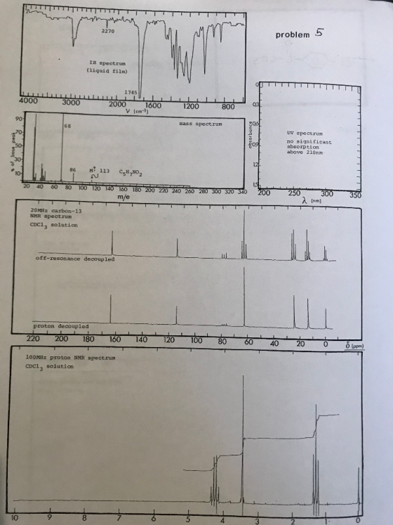 TTITITTTTTTT M 2270 problem 5 IR spectrum (liquid film) 1745 4000 3000 2000 V 03 1600 ) 12008 (cm mass spectrum yo absorbance