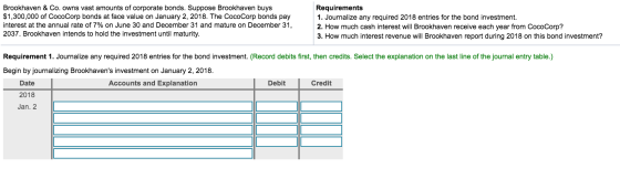 Brookhaven & Co. owns vast amounts of corporate bonds. Suppose Brookhaven buys $1,300,000 of CocoCorp bonds at face value on