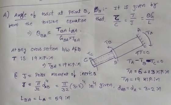 B # Alu HI the D - OBA BA TB It is given by A) Angle of twist at point B., OG torsion Beation that from TGALBA GBAXTA At any