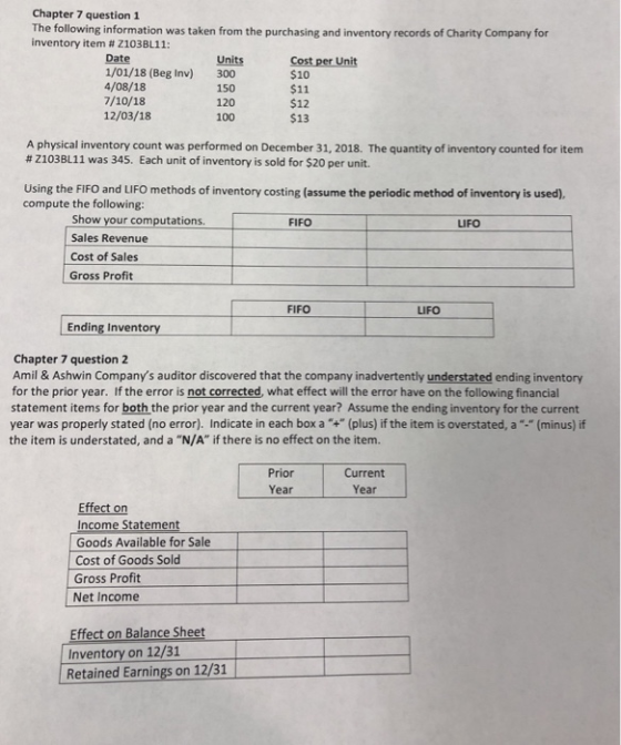 Chapter 7 question 1 The following information was taken from the purchasing and inventory records of Charity Company for inv