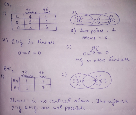 ve wanted XS 3) lone pares = 4 Atoms = 3 4) EDG is linear O=C=0 MG is also lineall. Br. & E Ĉ VE - Wanted, has 27 Br Br 1 The