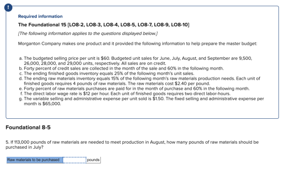 Required information The Foundational 15 [LO8-2, L08-3, LO8-4, LO8-5, LO8-7, LO8-9, LO8-10] [The following information applie