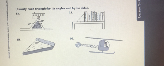 acomer Classify each triangle by its angles and by its sides. OD Lesson 9-31 13, ODOO Websters of the M TI Head Cage
