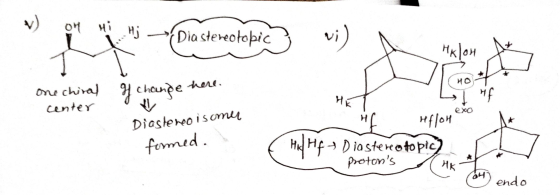 OM Hi Hi Hj - Diastereotopic ) of chande here. one chiral center exo Hflon Diastereoisomer formed. ( Hd Hf+ Diastereotopic) p