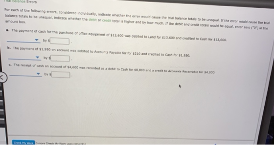 na Balance Errors For each of the following errors, considered individually, indicate whether the error would cause the trial