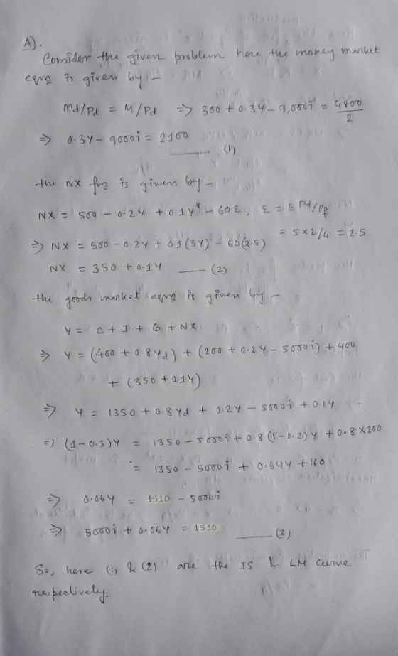 A Comider the given problem here the money market eam is given by it in md/pd = M/Pd => 300 +0.34_9,0001 - 4 pero - 0.34-9000