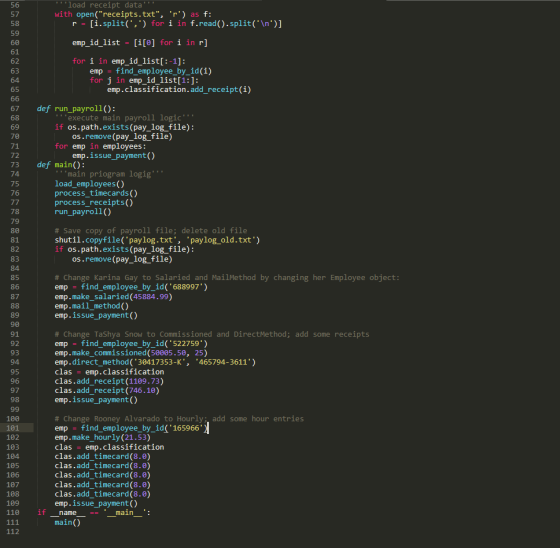 load receipt data. with open(receipts.txt, r) as f: ir = [i.split(;) for i in f.read().split(\n)] emp_id_list = [i[