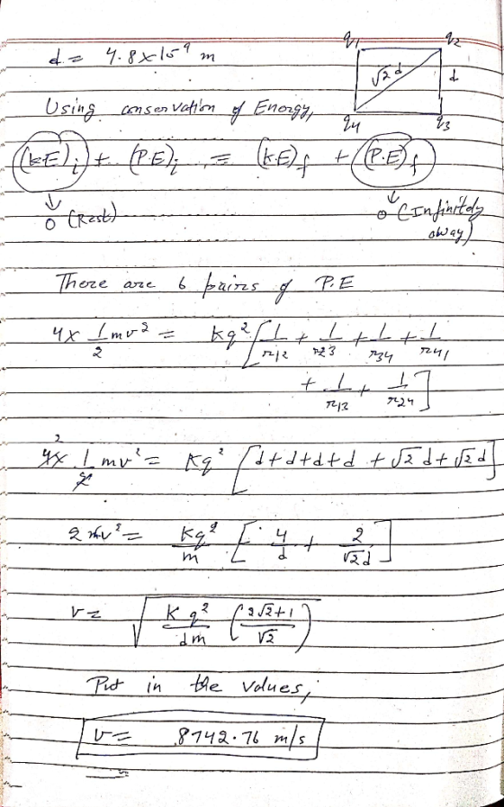 - do 4.8x159 m Using conservation of Enorgy, v (LE) ;) + (PE); = (KE) +((e. o crest) CInfinitely There are 6 pairs of P.E 1 2