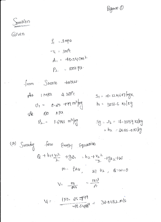 Sputton Given S1mpa 300% tss4cm A1 00k Pa from Steam tables At I MPO 30si.G KEg 694 m3 Seady nguation h2V2.2 fAV mu A PA 3a2.