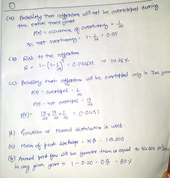during (a) Probablity that coffeodam will not be overtopped the entire three years. P(x) = o ccusence of ovenduming = bo 80,
