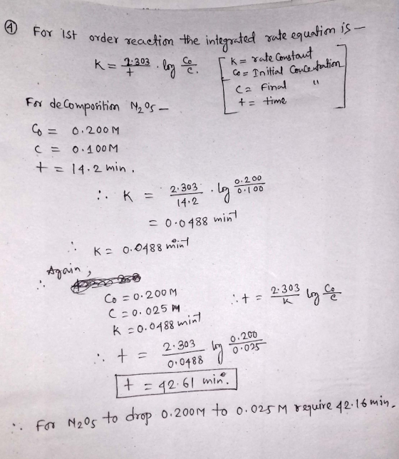 4 For ist order reaction the integrated k= 2303 The integrated sate equation is- log Co Ik=rate Constant 7 c. co= Initial Con
