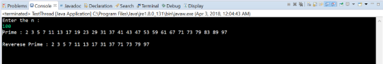 , problems-Console × @Javadoc E. Declarationずsearch-Terminal眷Debug i. Display <terminated> TestThread lava Application] C:Pr