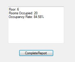 Floor: 6 Rooms Occupied: 20 Occupancy Rate: 84.58% CompleteReport
