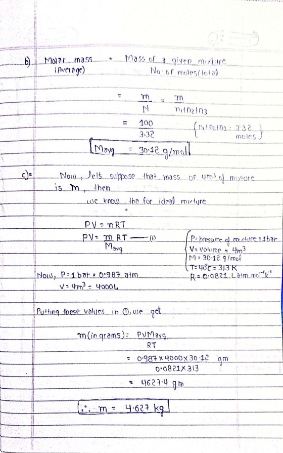 Molat mass ipverage) Mass 01 given mixture No or moles(total - m N m nithatha 100 3.32 fimul means 102103 23:32 moles Mayg 30