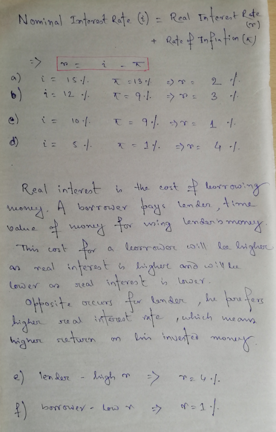 Nominal Interest Rate (i) = Real Interest Rate & Rate of infintion (2) i= 154. = 12 . n = 134 T: 9.1. ) sa 2 - 3 f. ti a) b)