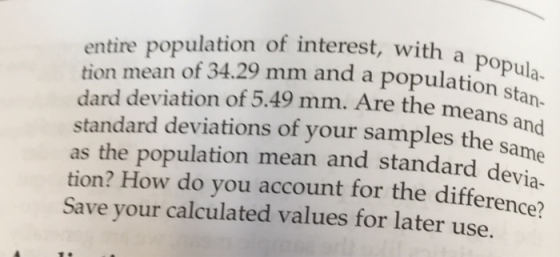 st. with a popula- opulation stan- the means and entire population of interest, with a r tion mean of 34.29 mm and a populati