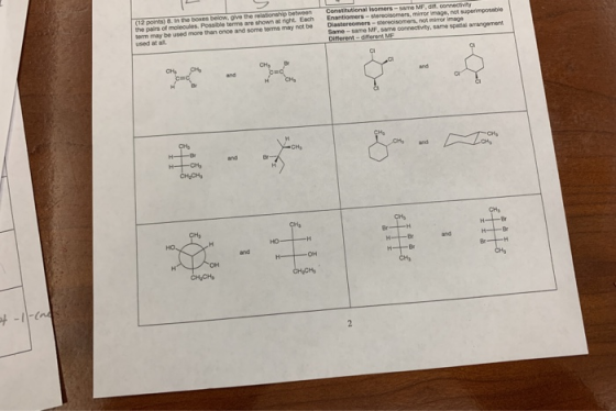(12 points in the DONOS bow. Ove the relationship between the pain of molecules. Possible torms are shown at right. Each Dorm