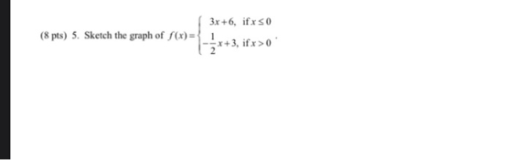 3x + 6, if x so (8 pts) 5. Sketch the graph of f(x)= x+3, ifx>0